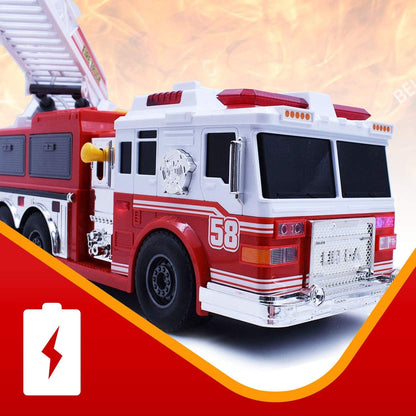 VEBO Camión de bomberos motorizado con luces, sonido de sirena, bom...