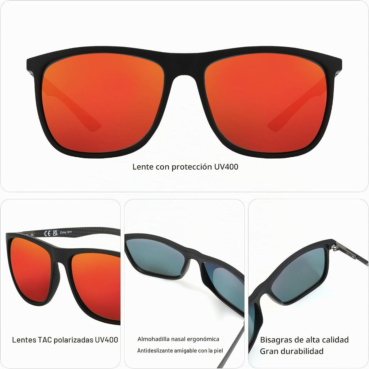 ZENOTTIC Gafas de sol polarizadas cuadradas para hombre, ultraliger...