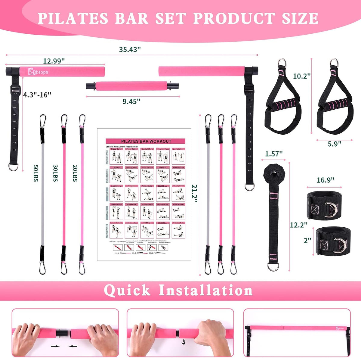 Kit de barra de pilates Bbtops con bandas de resistencia, barra de...