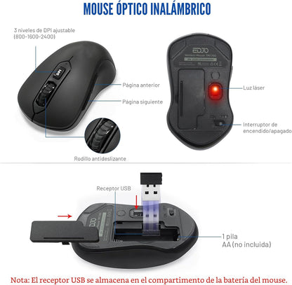EDJO - Combo de teclado y mouse inalámbricos, teclado ergonómico de...