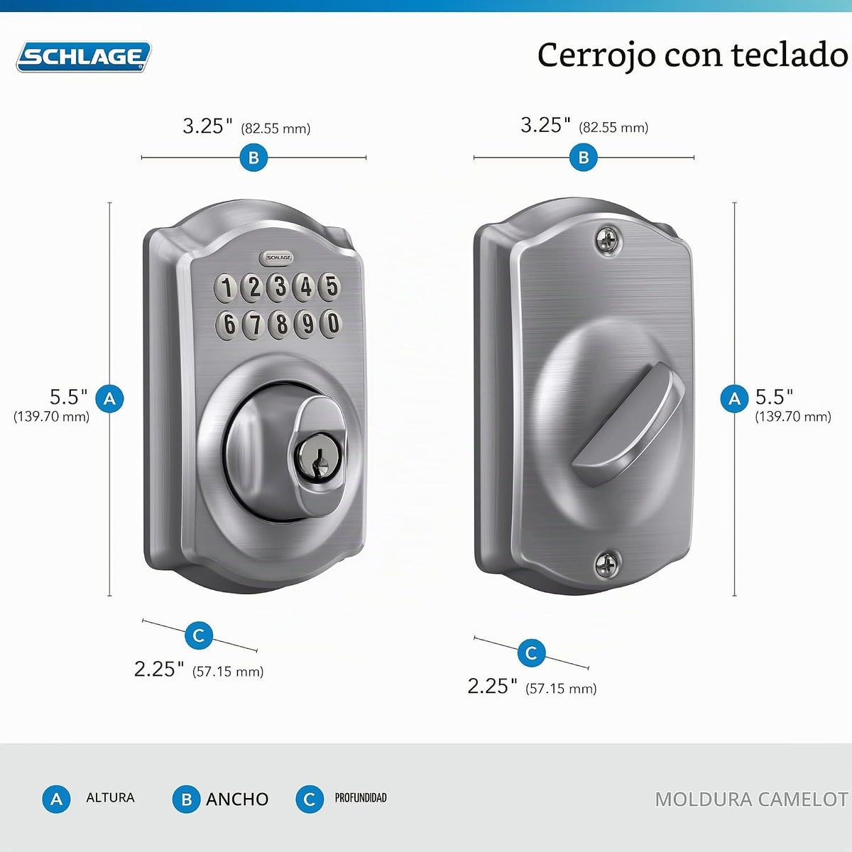 Schlage Cerradura de cerrojo para teclado electrónico, borde Camelo...