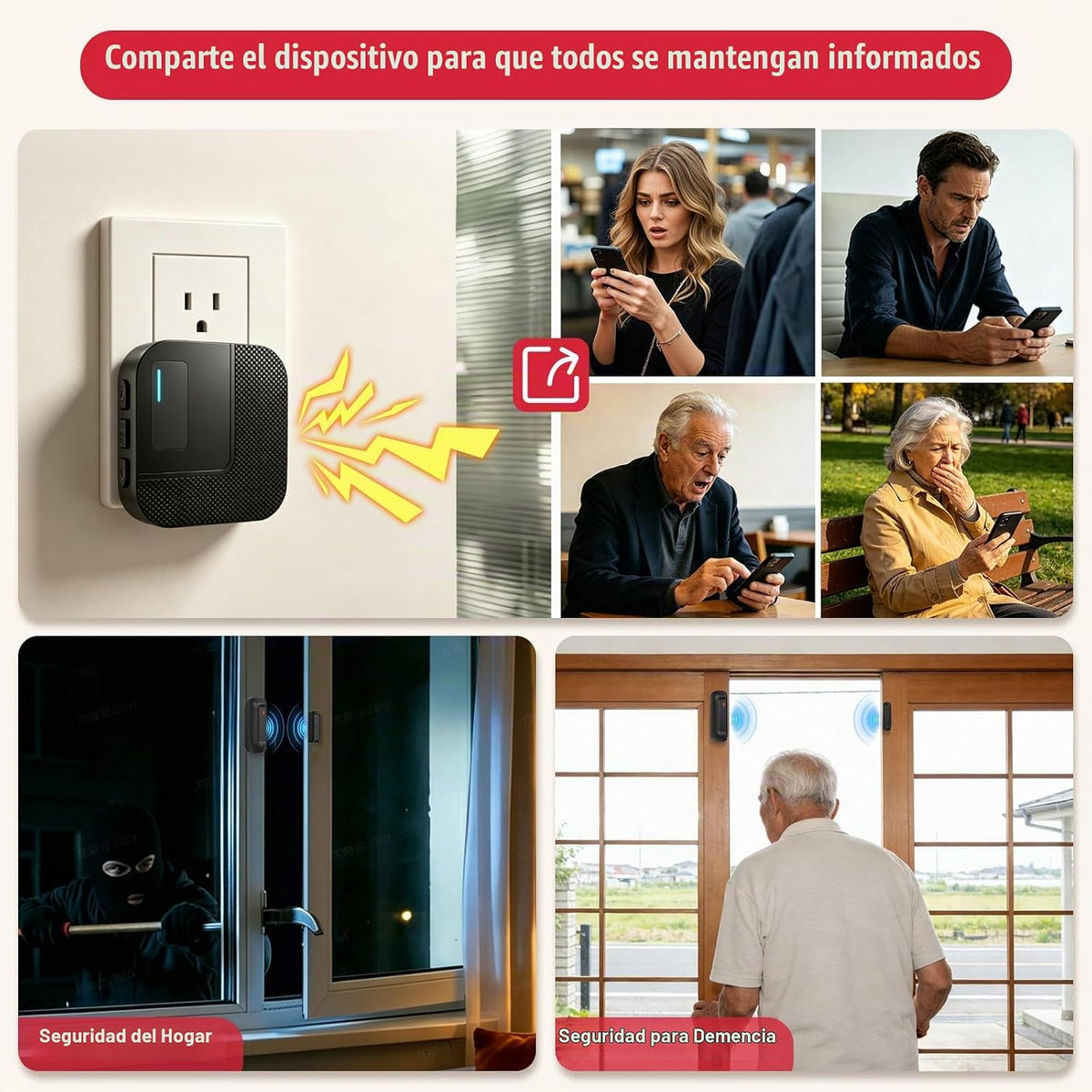 SanJie Timbre de puerta WiFi, sensor de alarma de puerta con notifi...