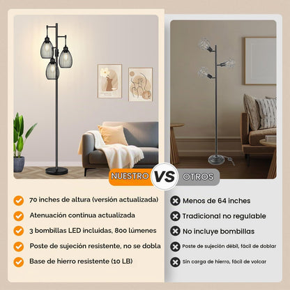 Lámpara de pie regulable, 3 bombillas LED de 800LM incluidas, lámpa...