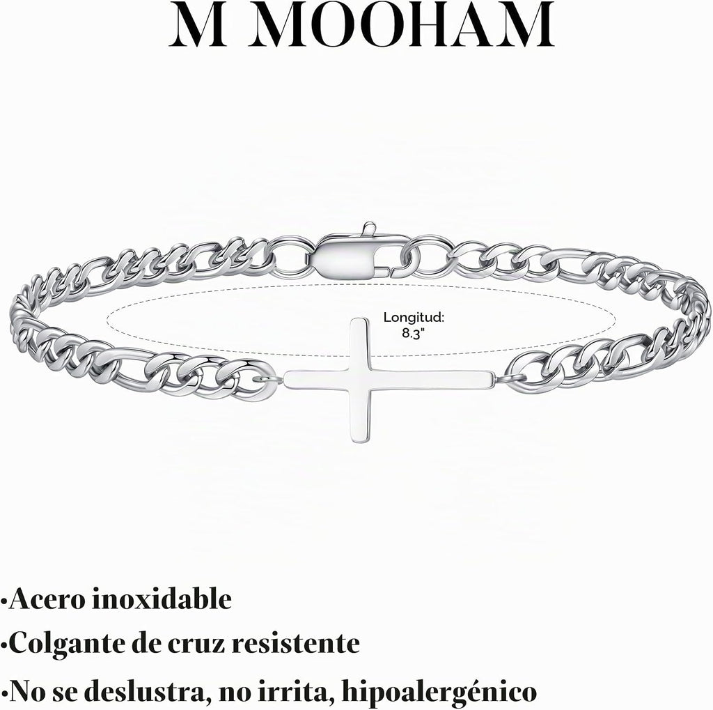M MOOHAM Pulsera de cruz chapada en oro\/plata de 14 quilates para...
