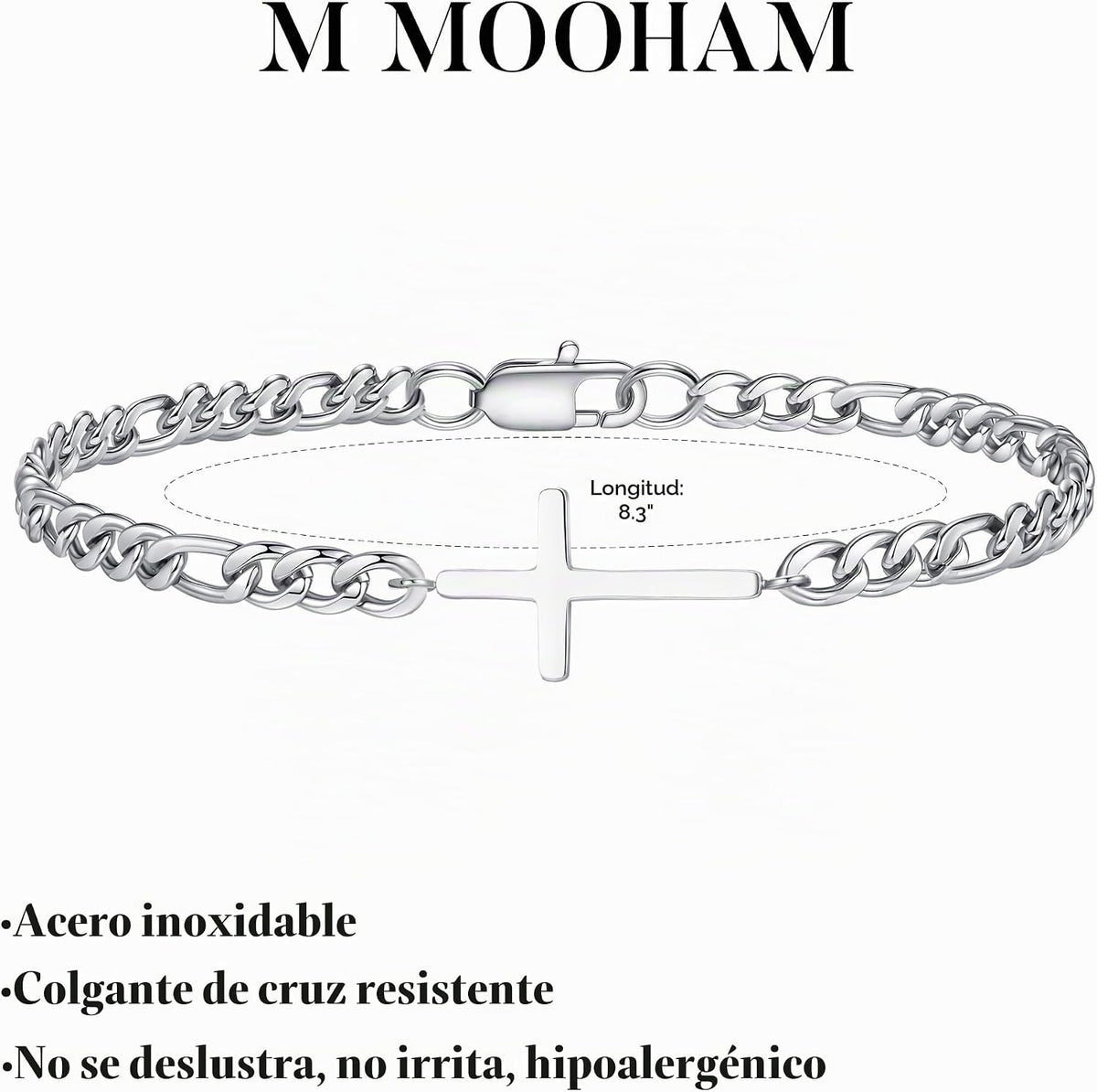 M MOOHAM Pulsera de cruz chapada en oro\/plata de 14 quilates para...