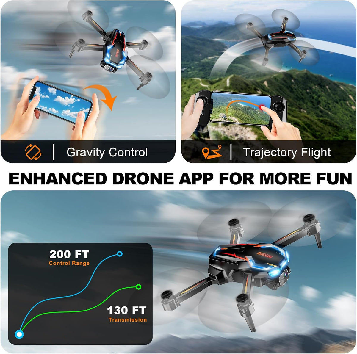 Dron con cámara para adultos, 2K HD FPV Drones con retención de alt...