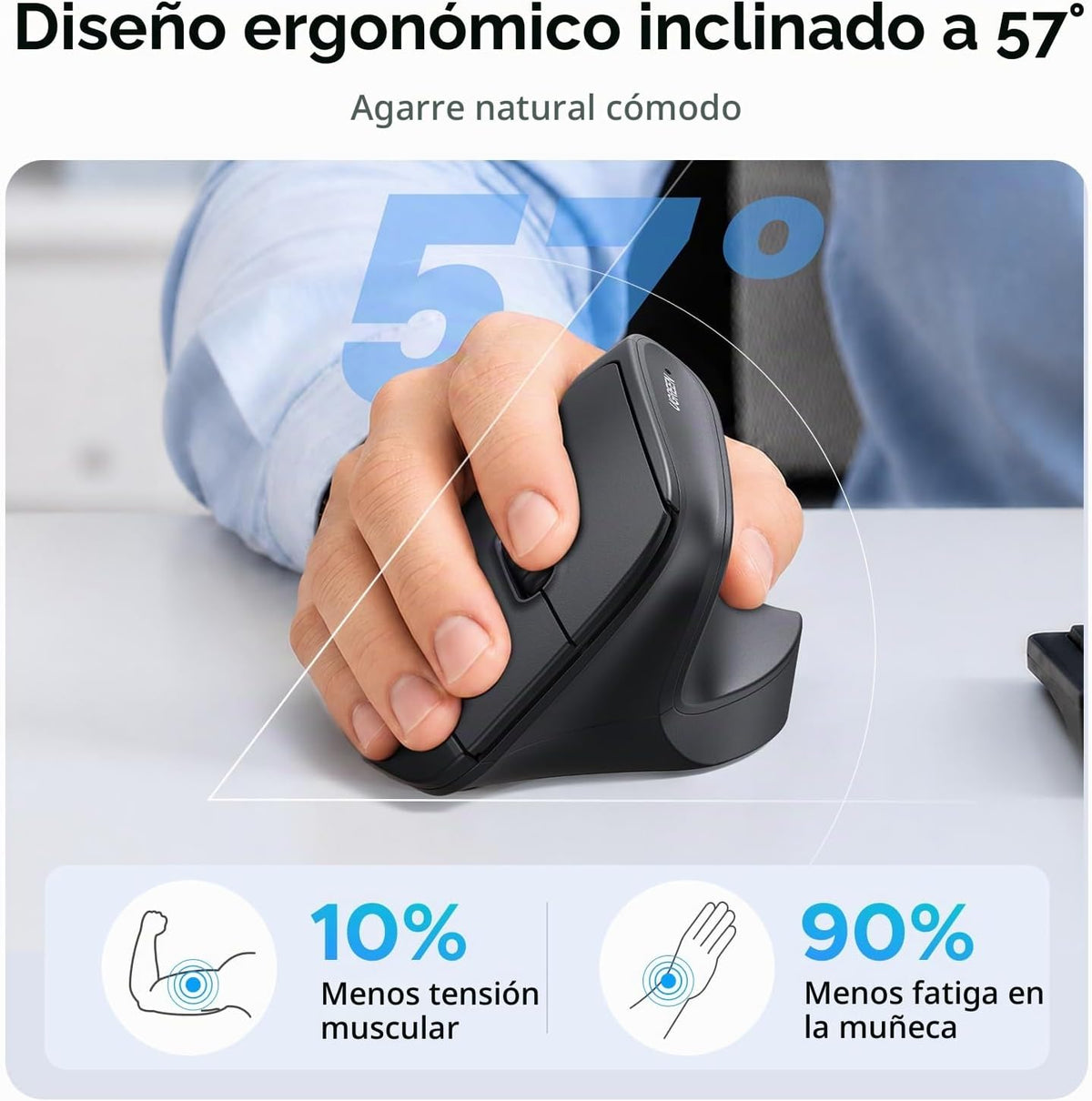UGREEN - Ratón inalámbrico ergonómico, Bluetooth y 2.4G inalámbrico...