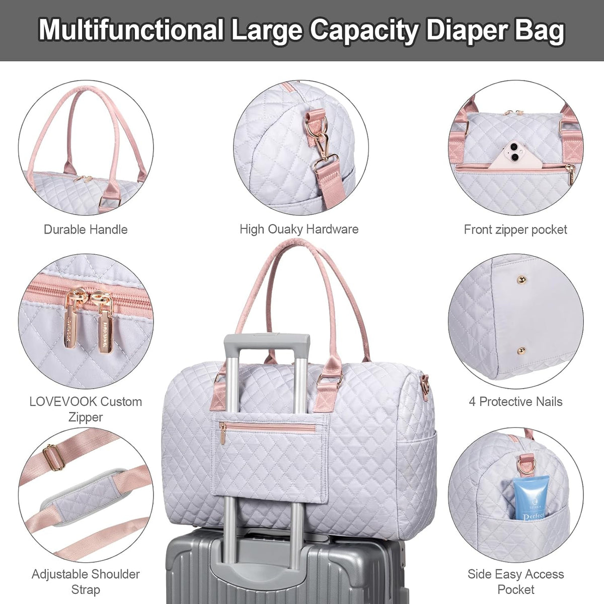 LOVEVOOK - Bolso para pañales con estuche para chupete y cambiador,...