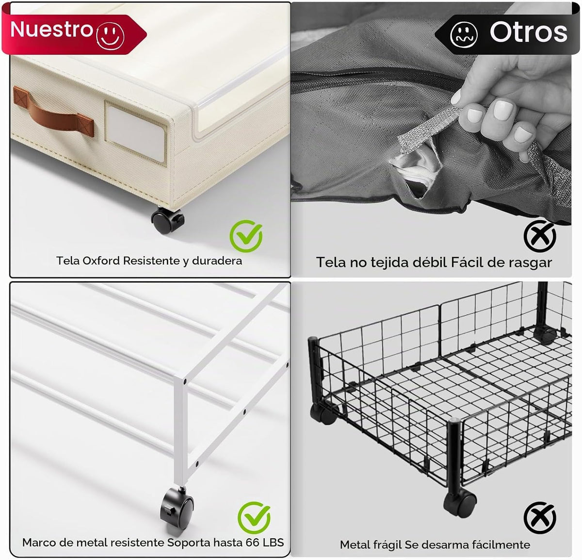 Yecaye Almacenamiento debajo de la cama con ruedas, paquete de 2, c...