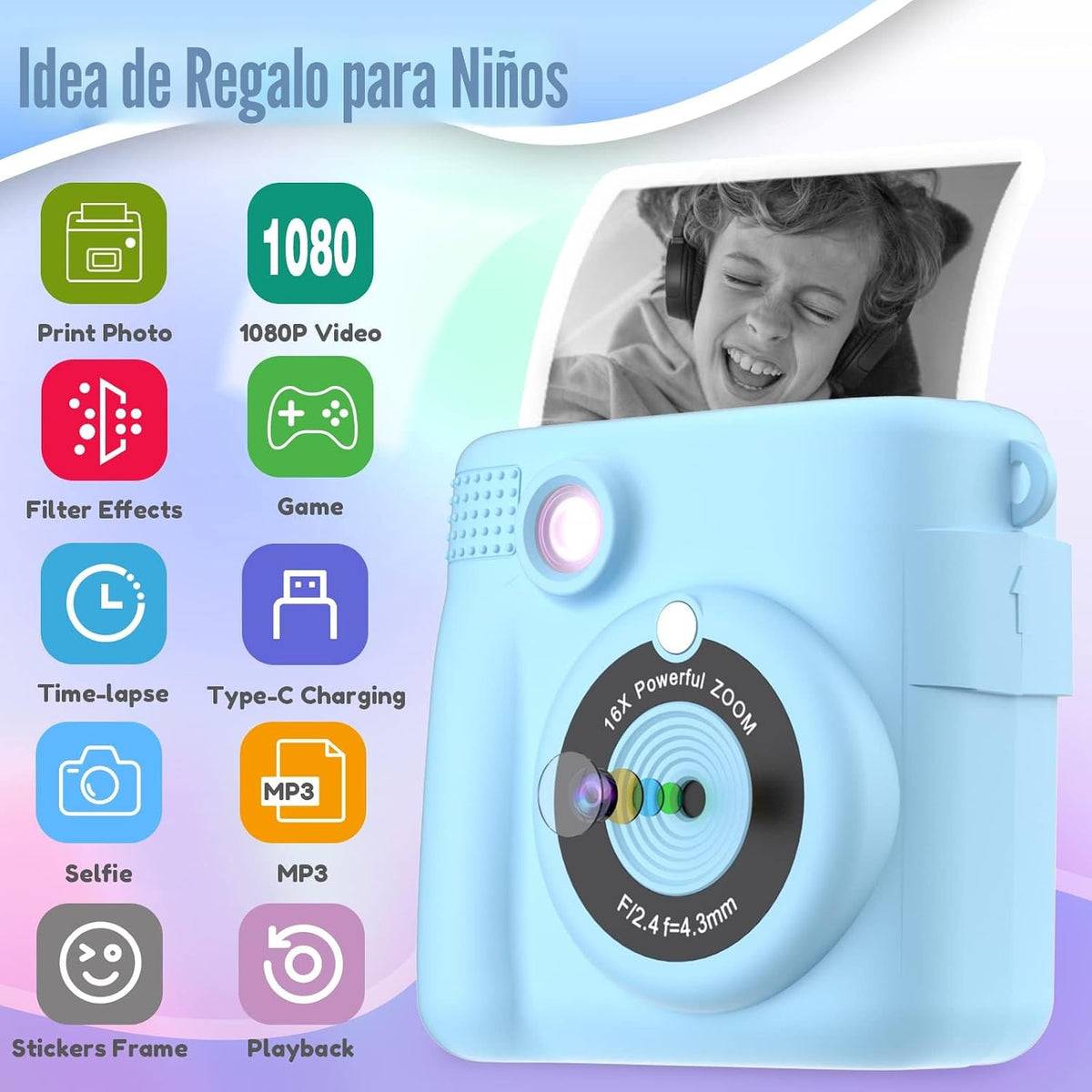 ESOXOFFORE Cámara para niños con impresión instantánea, regalos de...