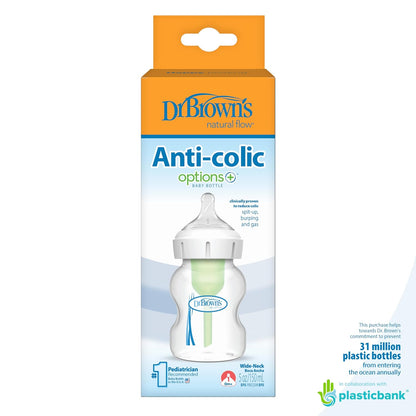 Dr. Brown's Anti-Colic Options+ biberón de cuello ancho, 5 oz, 1 pa...