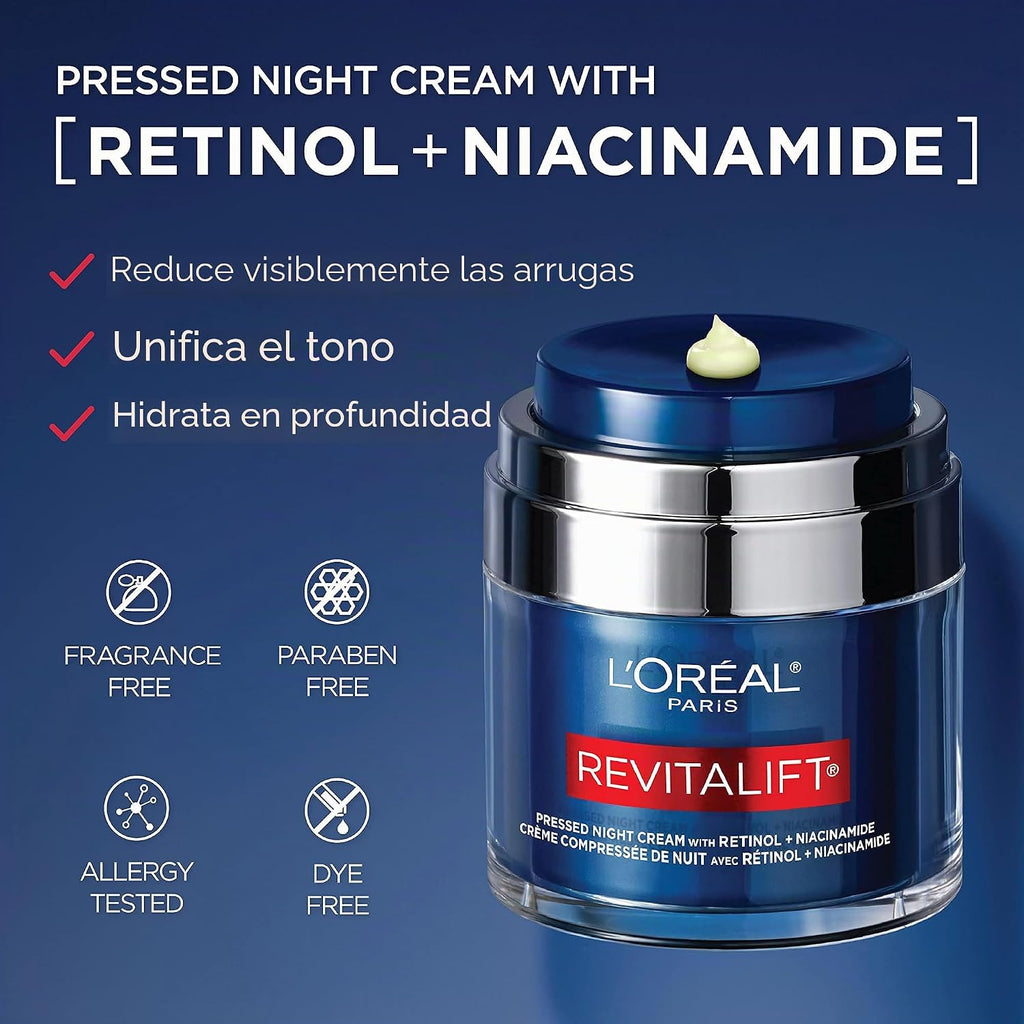 L'Oreal Paris Revitalift Crema de noche prensada, retinol + nia...