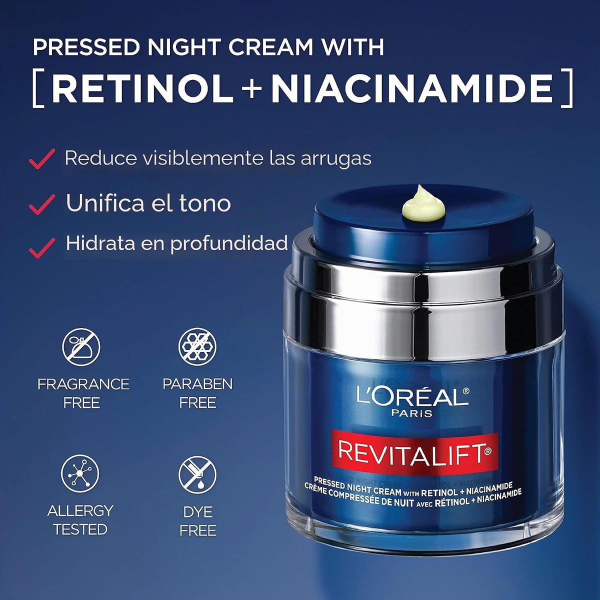 L'Oreal Paris Revitalift Crema de noche prensada, retinol + nia...