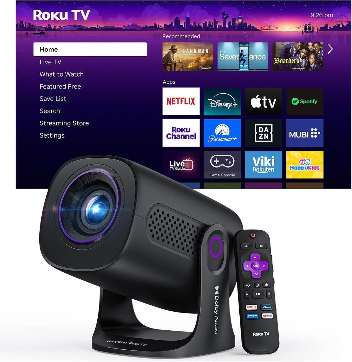 HAPPRUN Mini proyector inteligente Roku TV con WiFi y Bluetooth par...