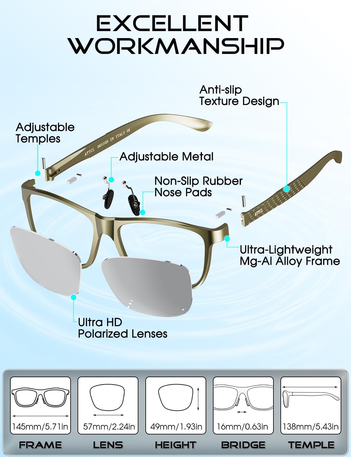 ATTCL Gafas de sol polarizadas para hombre Al-Mg Metal ultraligeras...
