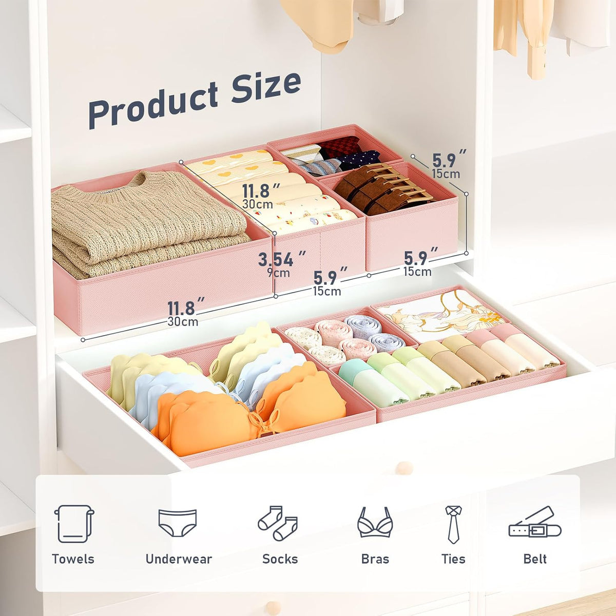 DIMJ Organizador de cajones para almacenamiento de ropa, paquete de...