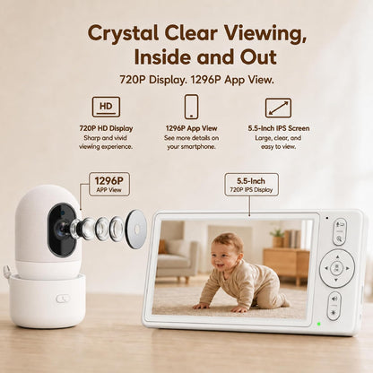 OKAIDI Monitor de bebé inteligente WiFi IPS HD de 5,5 pulgadas con...