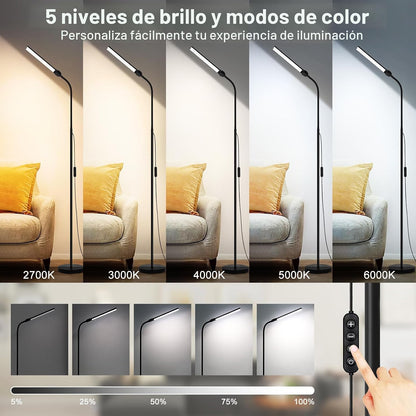 Lámpara de pie LED, lámpara de pie de lectura brillante de 18 W\/20...