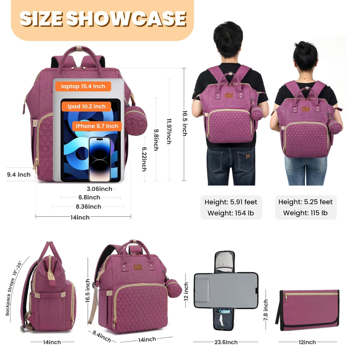 ROSEGIN Mochila para pañales con cambiador, funda para chupete, bol...
