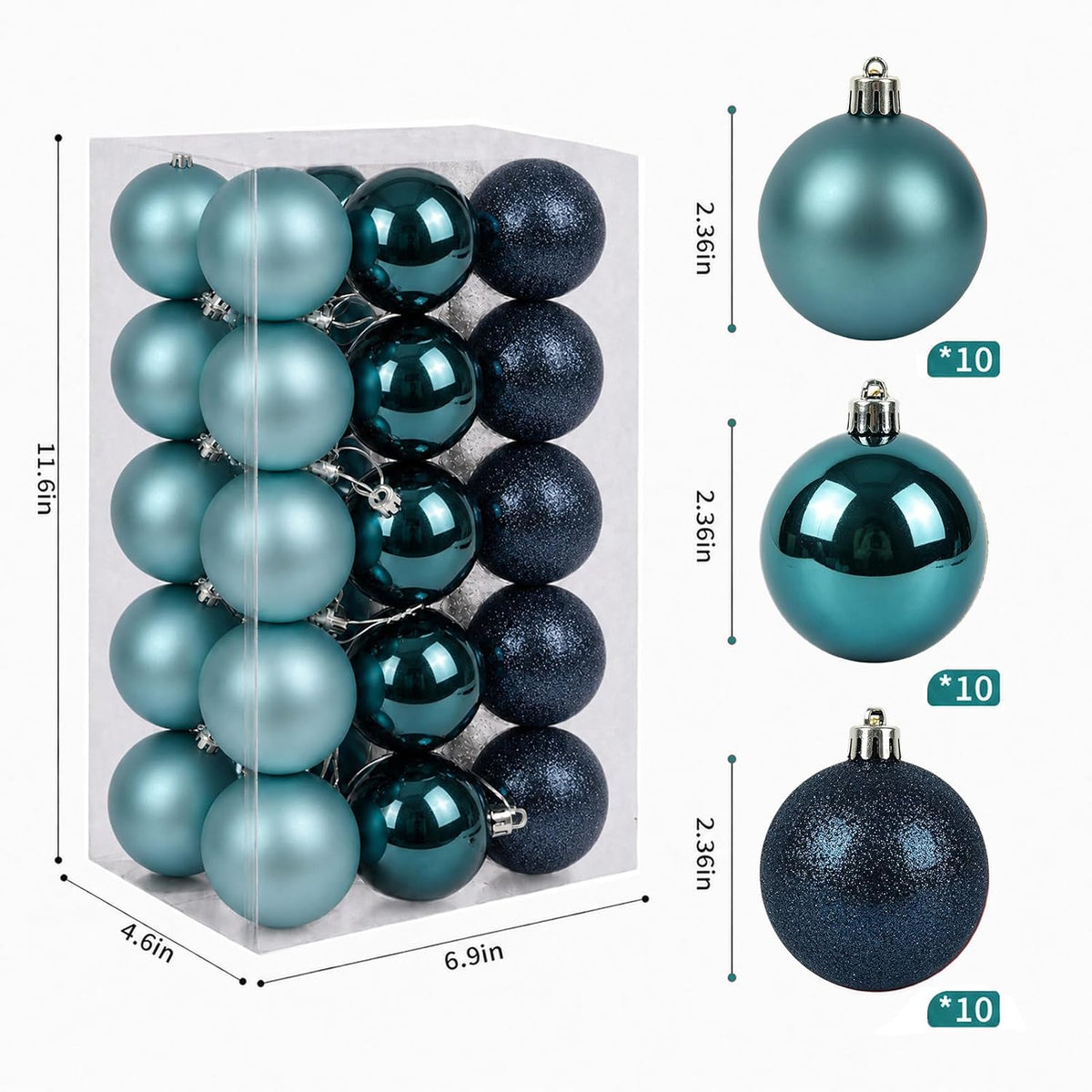 Adornos de bola de Navidad de 30 quilates, decoración de árbol de N...