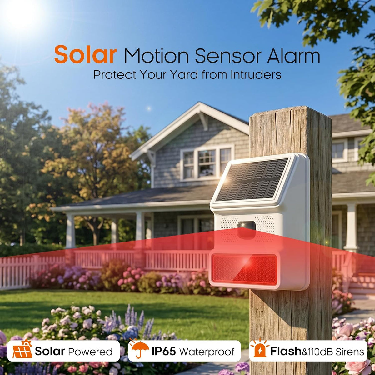 Hapippofa Alarma solar con sensor de movimiento, sirena estroboscóp...