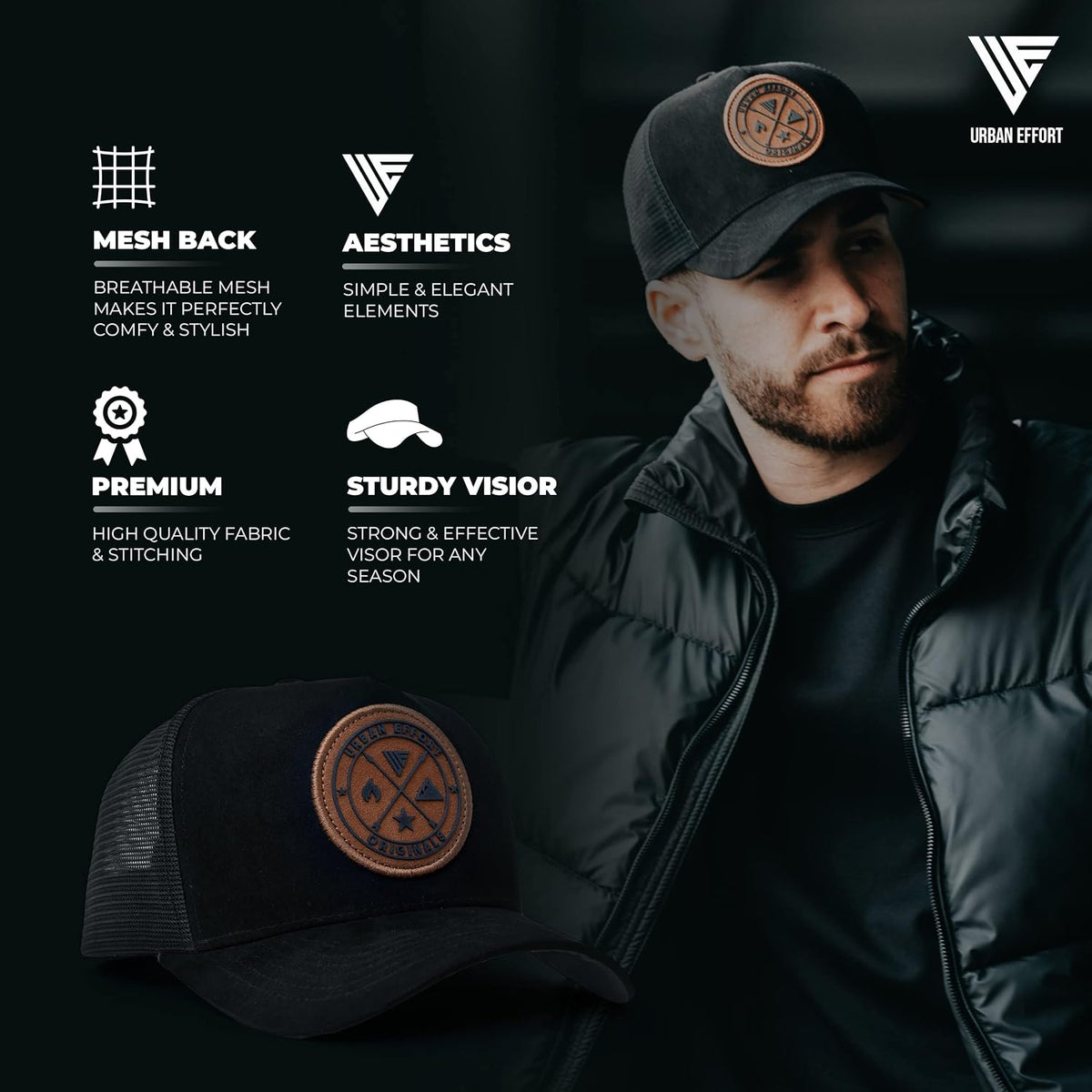 Urban Effort Trucker Hat para hombre – Gorra de béisbol con parte t...