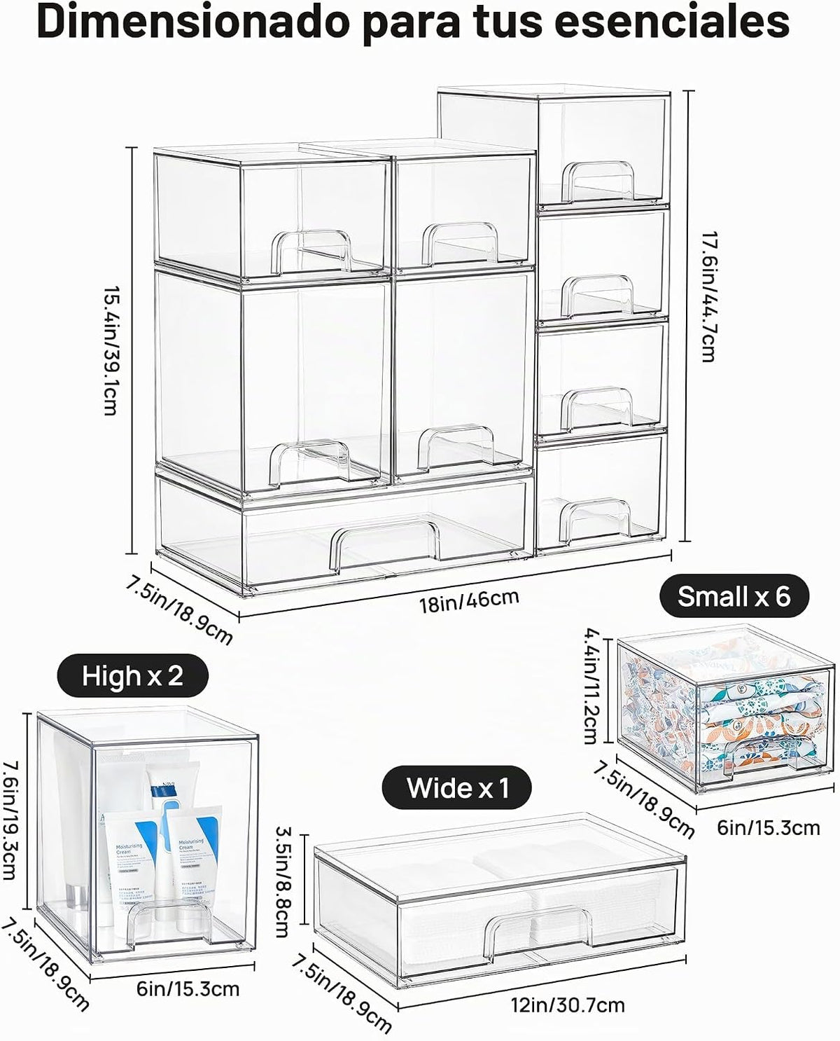 Vtopmart Juego de 9 cajones de almacenamiento apilables transparent...