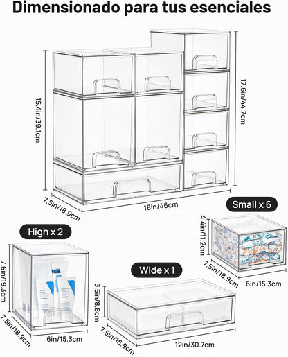 Vtopmart Juego de 9 cajones de almacenamiento apilables transparent...