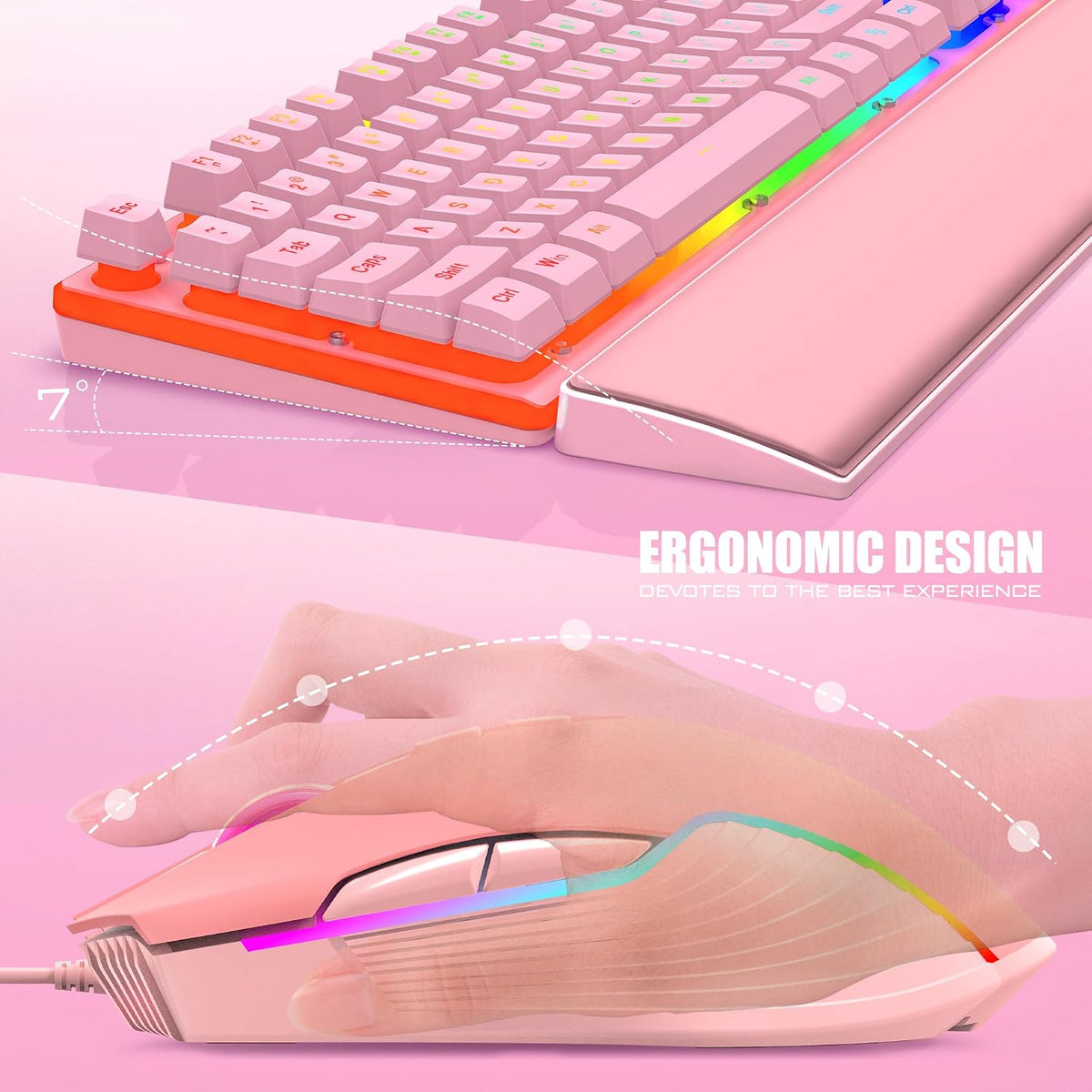 RedThunder K10 - Juego de teclado y mouse y reposamuñecas con cable...