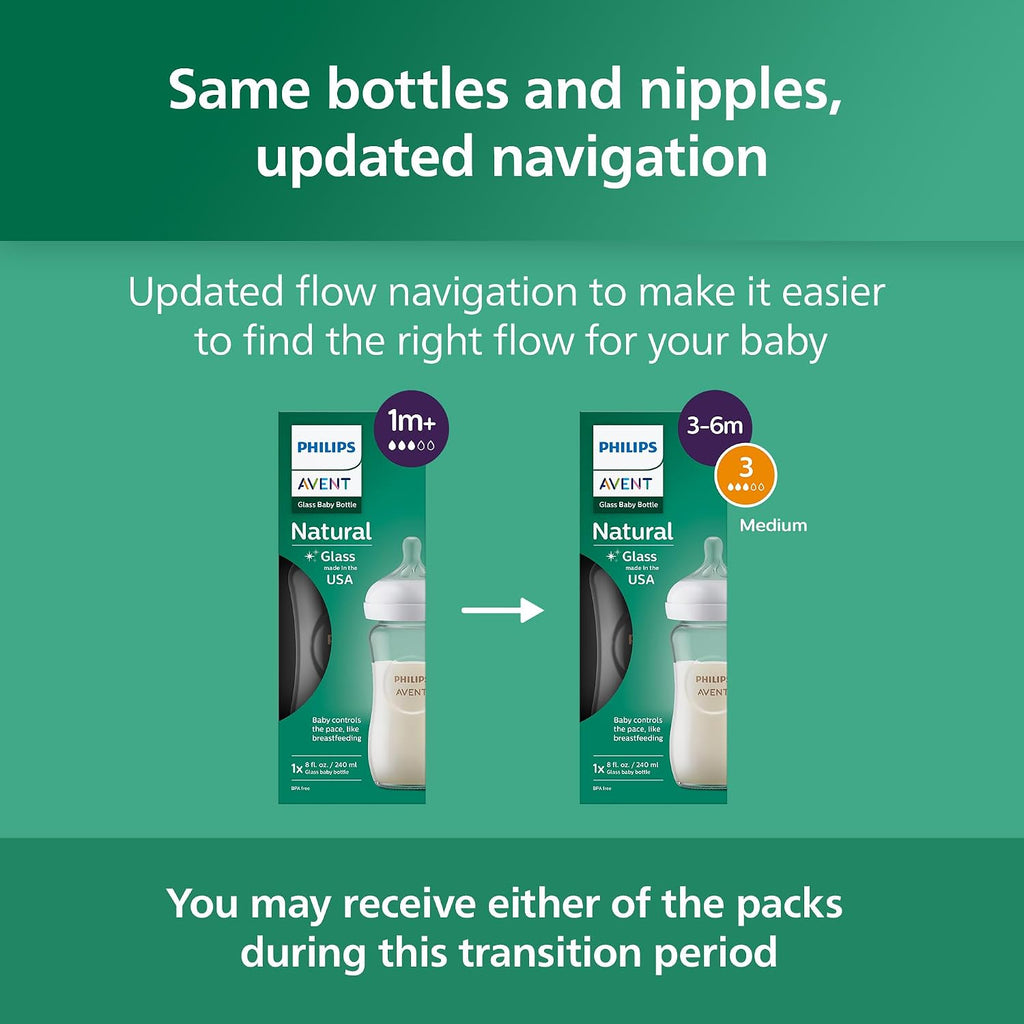 Philips Avent Biberones de vidrio natural, flujo medio, 8 onzas, si...
