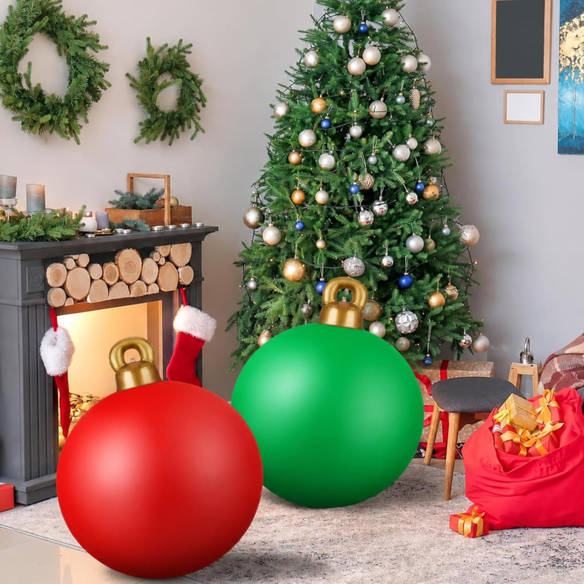 Jetec 2 bolas inflables gigantes de Navidad de 32 pulgadas, color r...