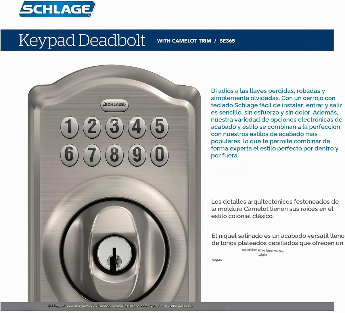 Schlage - Cerradura electrónica para teclado, borde Camelot, bronce...