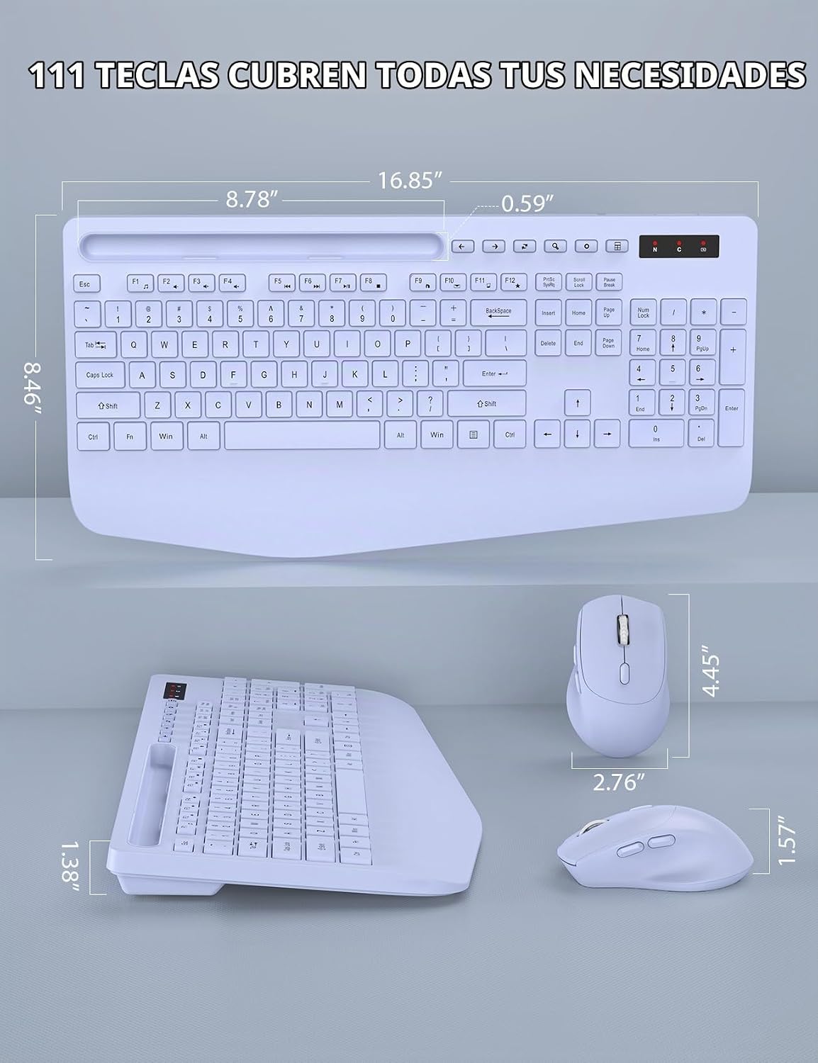 Combo de teclado y mouse inalámbrico - Teclado ergonómico de tamaño...