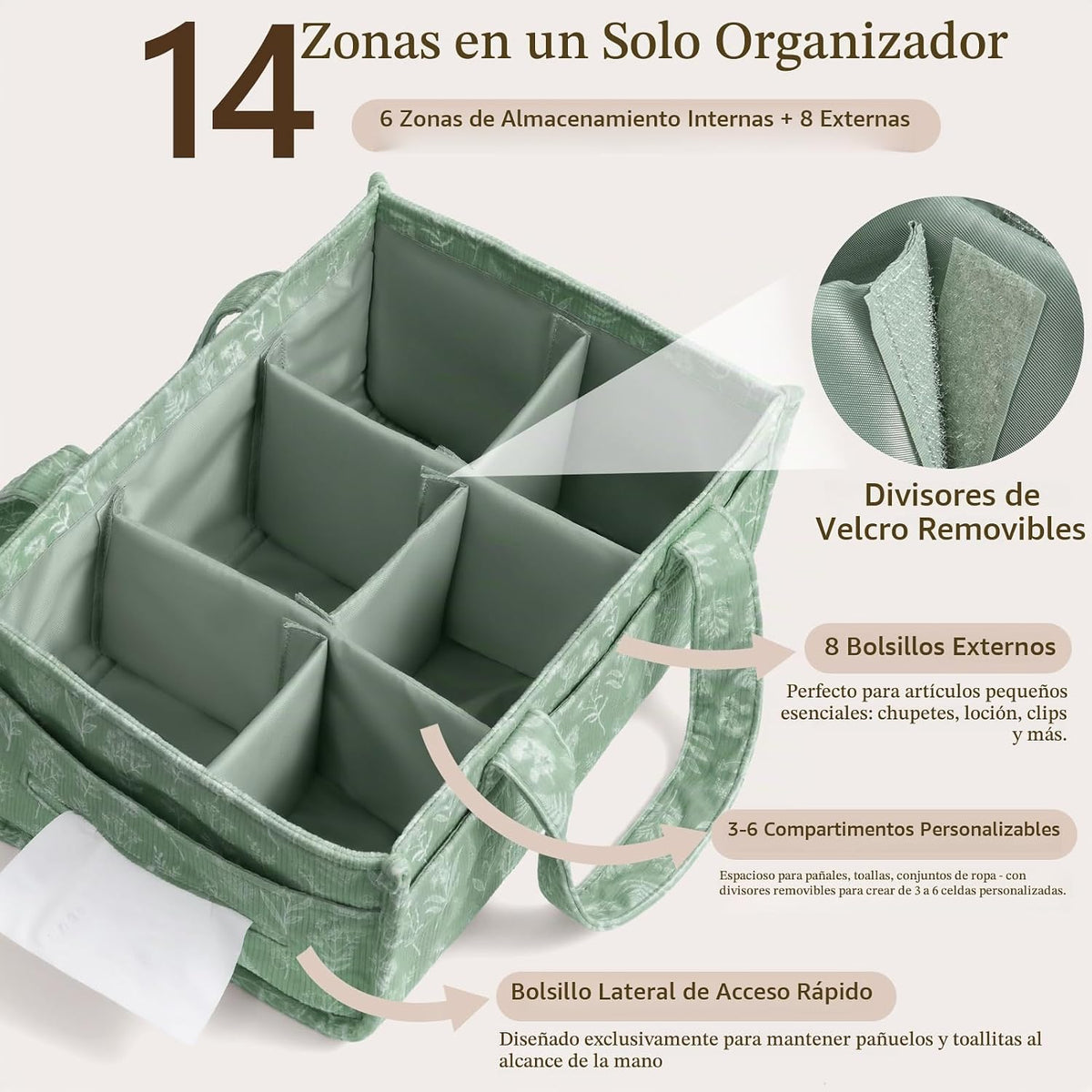 Organizador de pañales para bebé con asas, cesta de almacenamiento...
