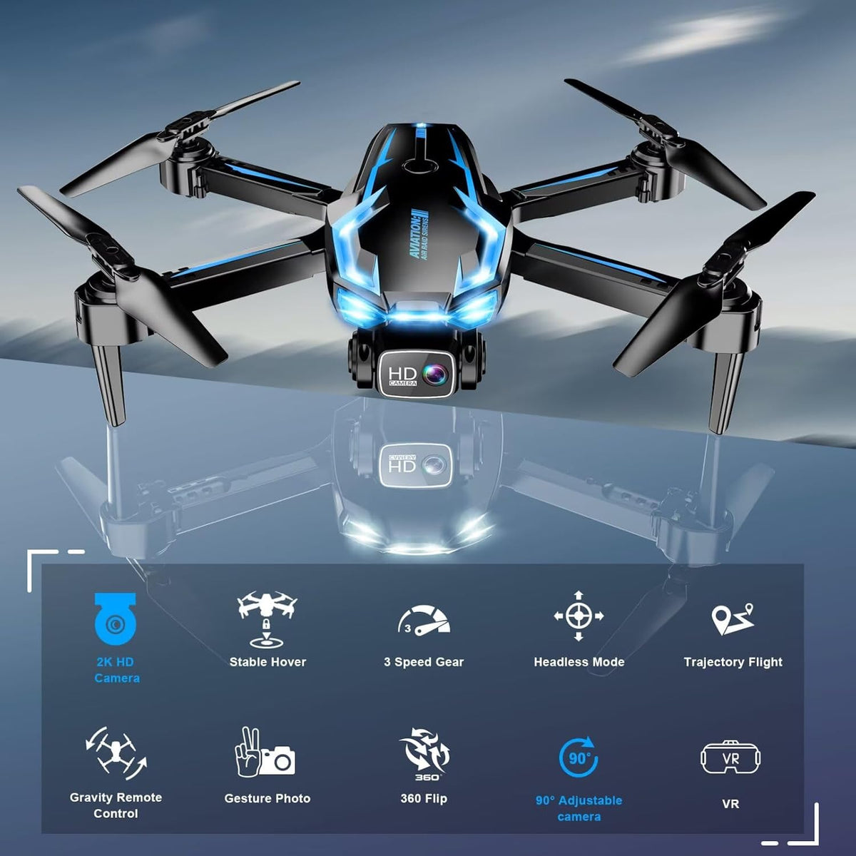 Dron FPV HD 2K con cámara para adultos, retención de altitud, despe...