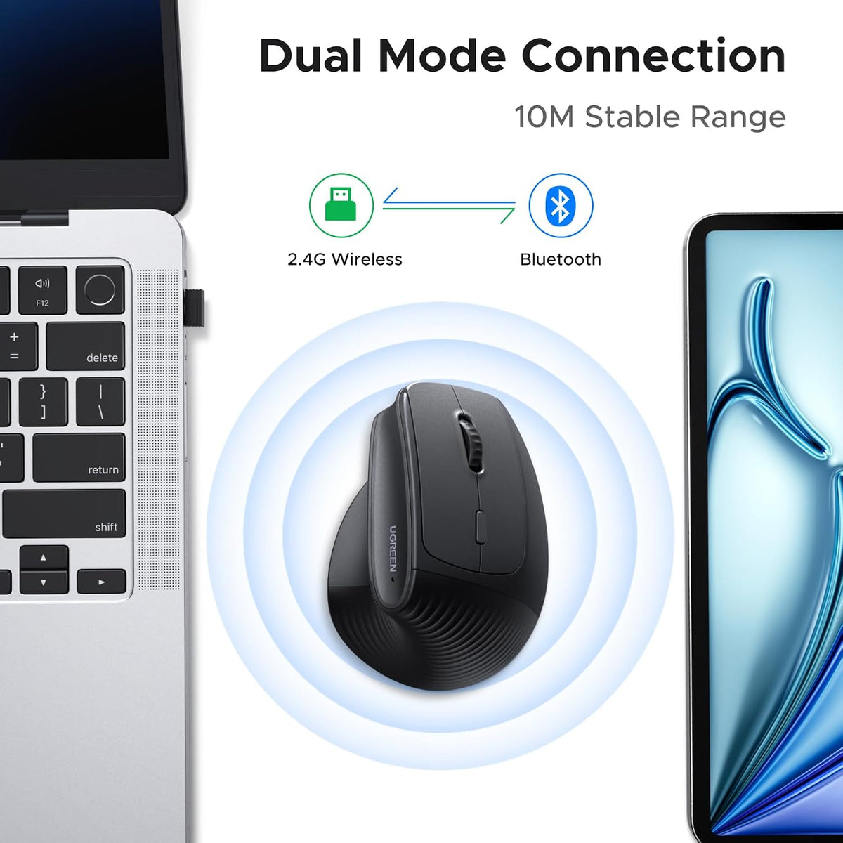 UGREEN - Ratón inalámbrico ergonómico, Bluetooth y 2.4G inalámbrico...