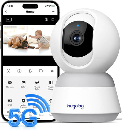 Hugolog - Cámara de seguridad para interiores de 3K 5MP con inclina...