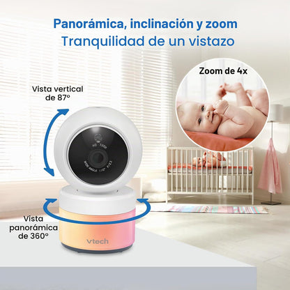 VTech Vigilabebés con vídeo VM5263, LCD HD de 5", Pan-Tilt-Zoom, Bl...