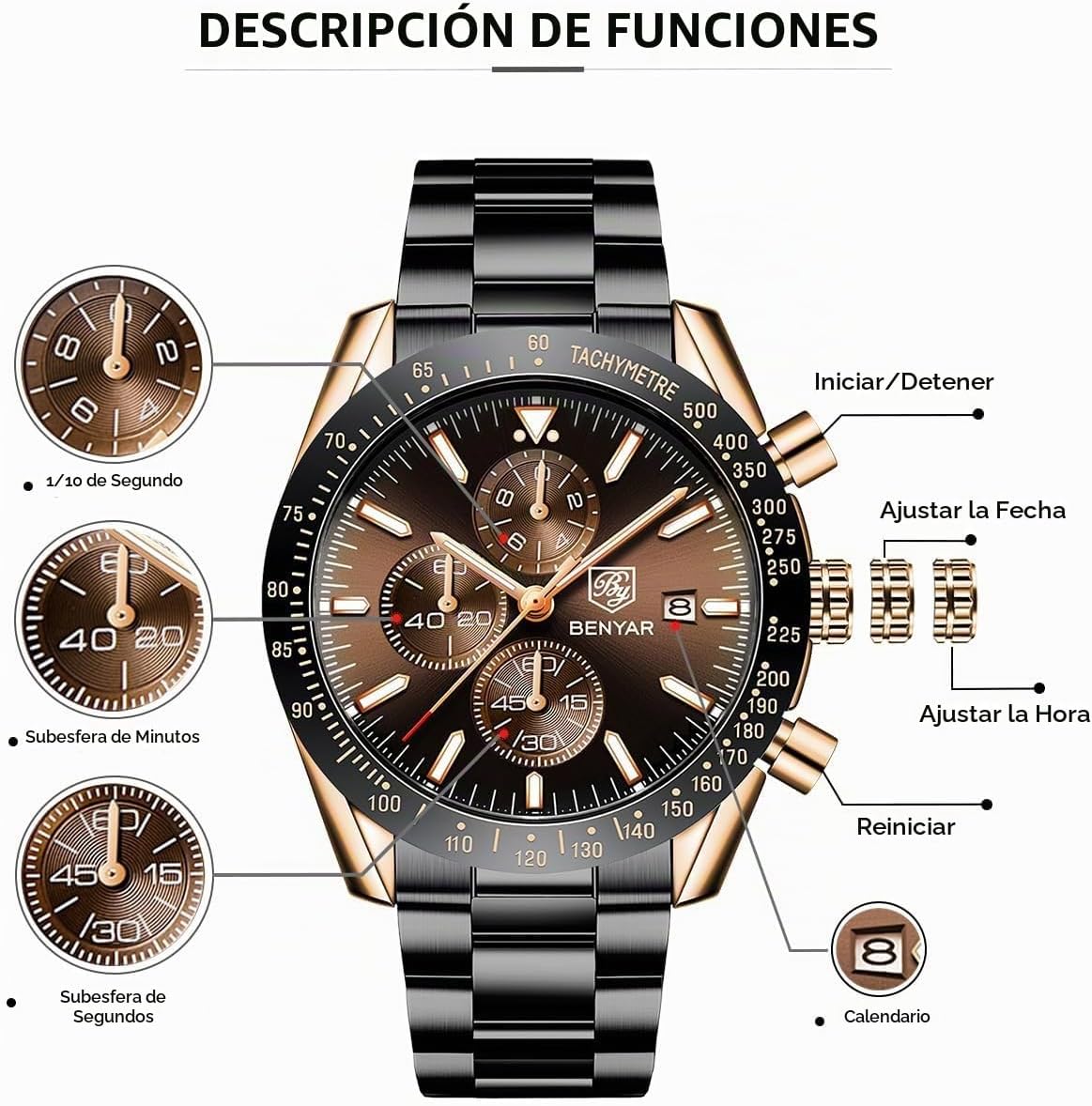 BENYAR Reloj para hombre analógico cronógrafo de cuarzo, impermeabl...