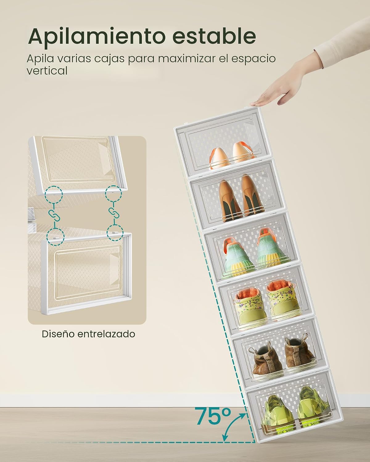 SONGMICS - Cajas de zapatos, caja de plástico transparente para ten...