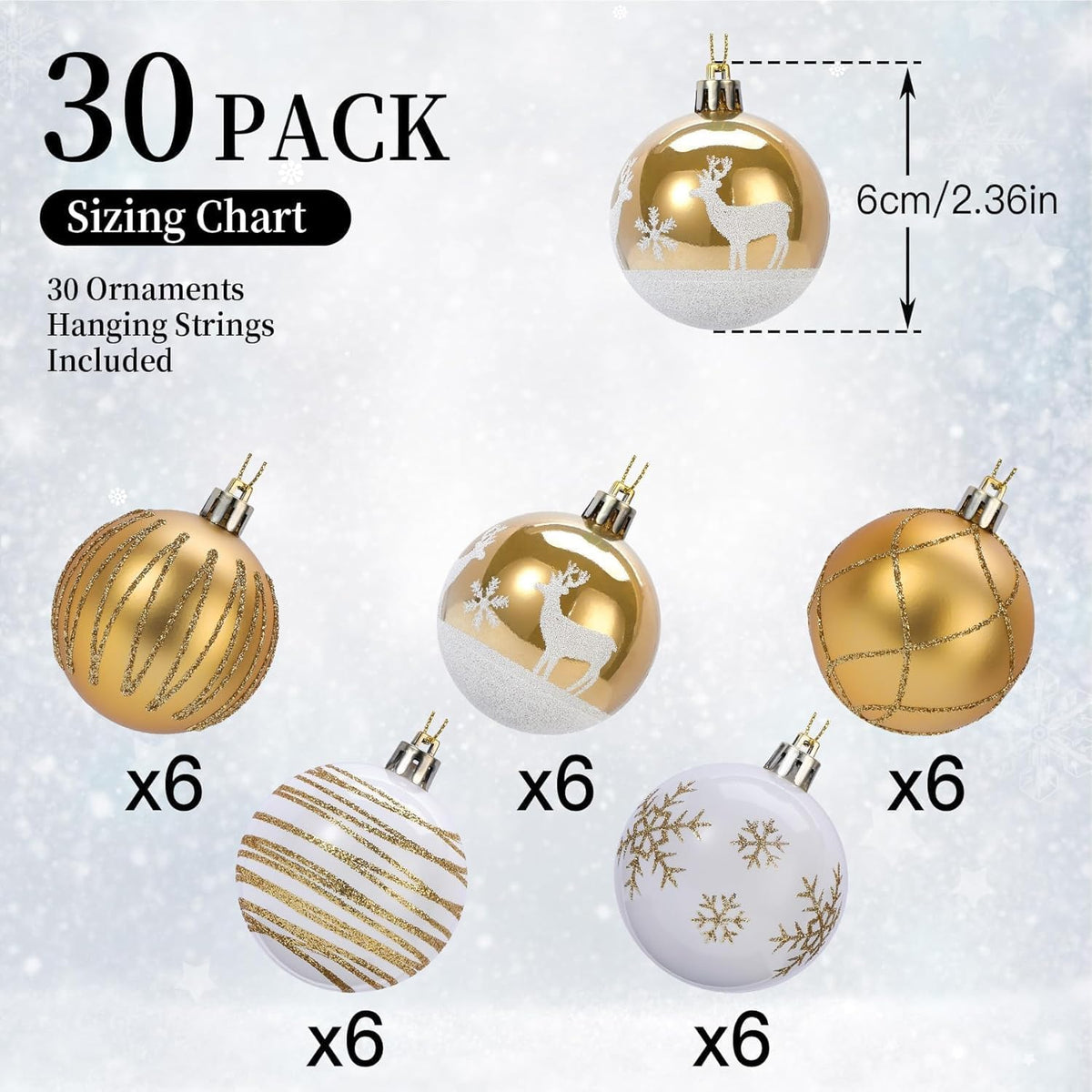 SHareconn - Bolas para árbol de Navidad, 30 unidades, 2.36 pulgadas...