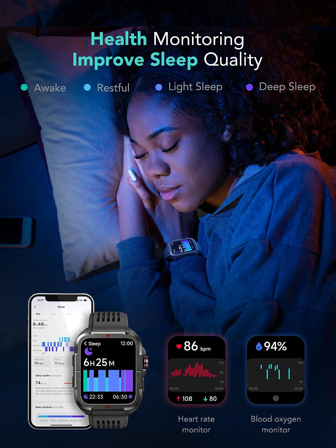 SKG Reloj inteligente para hombres y mujeres, reloj inteligente mil...