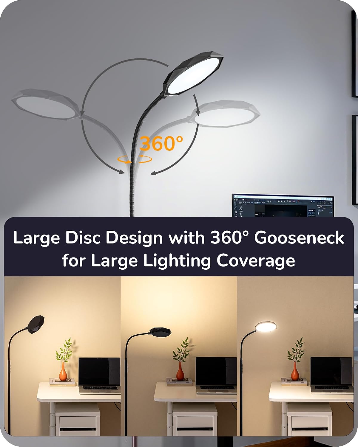 EDISHINE Lámpara de pie LED de 18W para sala de estar, superficie d...