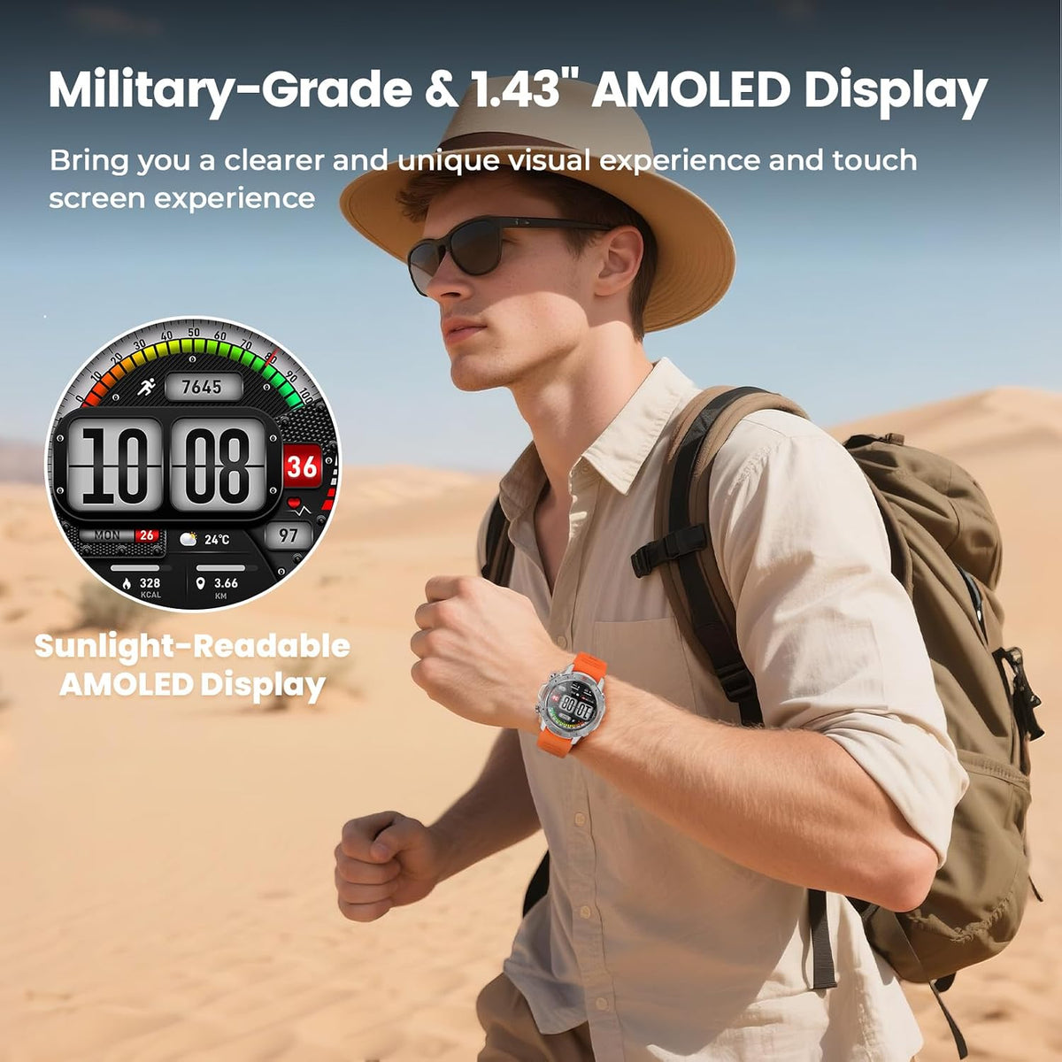 Reloj inteligente para correr para hombres, 1,43" AMOLED, resistent...
