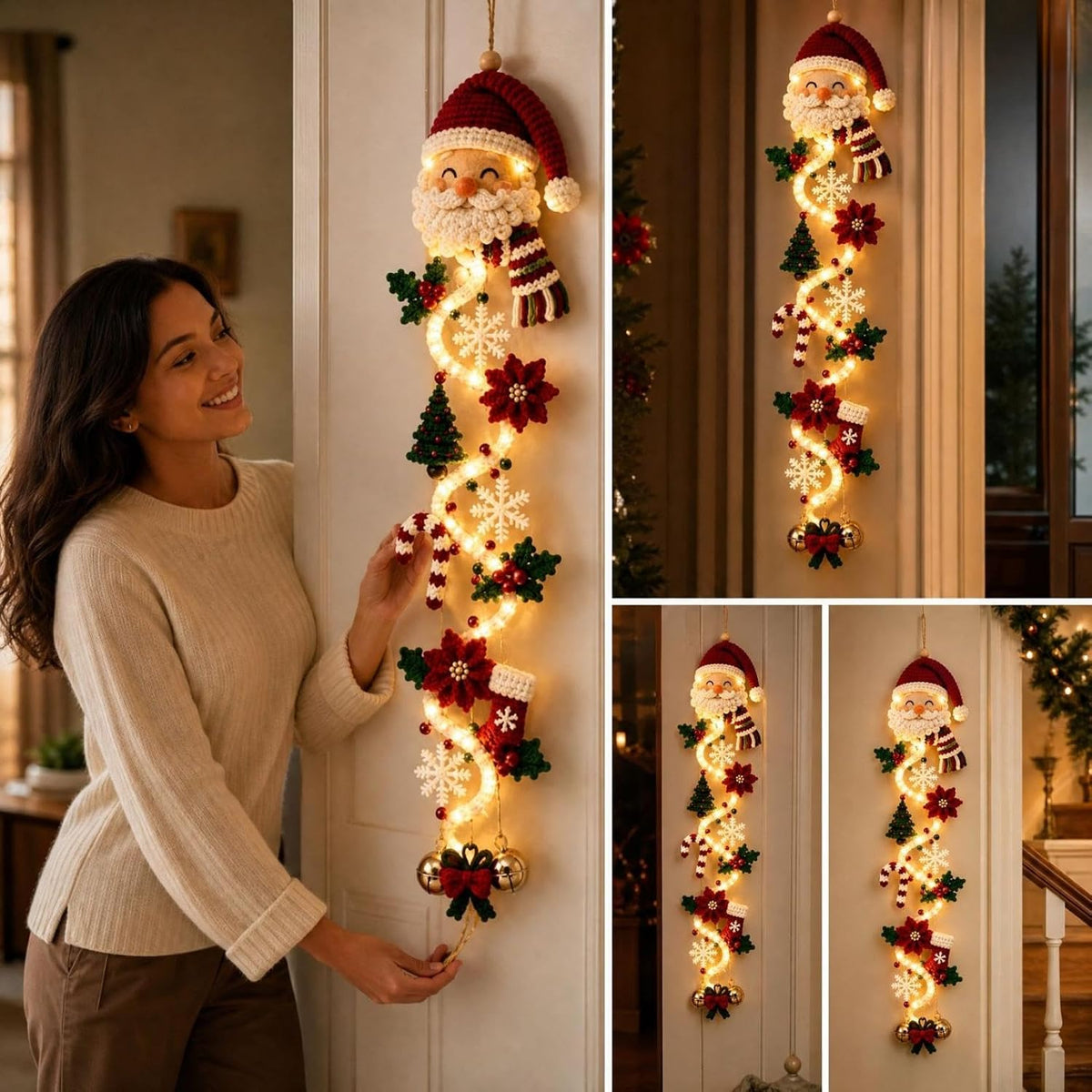 2 colgadores de puerta de Navidad iluminados con muñeco de nieve, l...