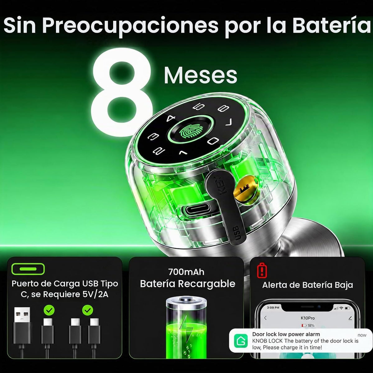 GHome Smart K20 PRO - Cerradura de puerta de huellas dactilares, 4...