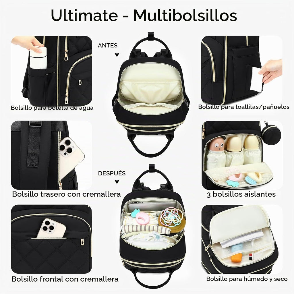 ViveVoy Mochila grande para pañales con cambiador y funda para chup...