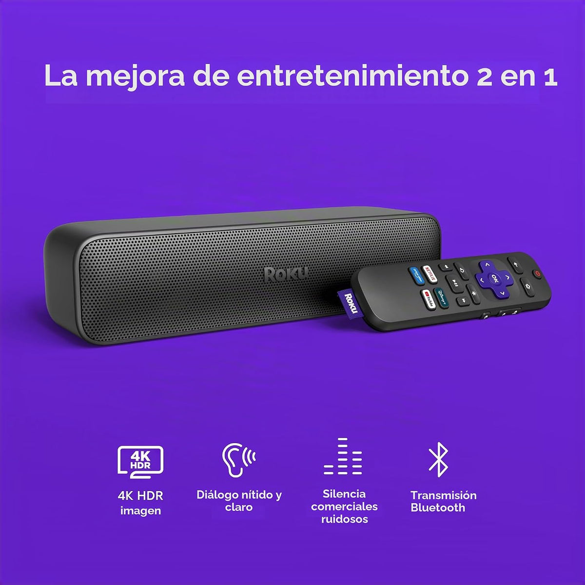 Roku Streambar SE, barra de sonido 4K con dispositivo de transmisió...