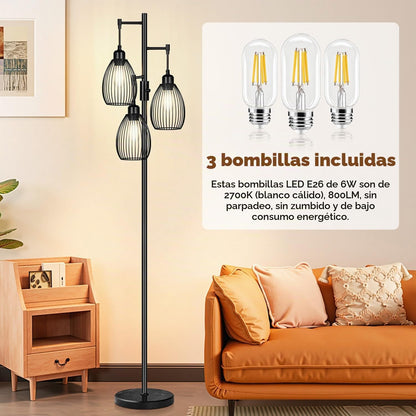 Lámpara de pie regulable, 3 bombillas LED de 800LM incluidas, lámpa...