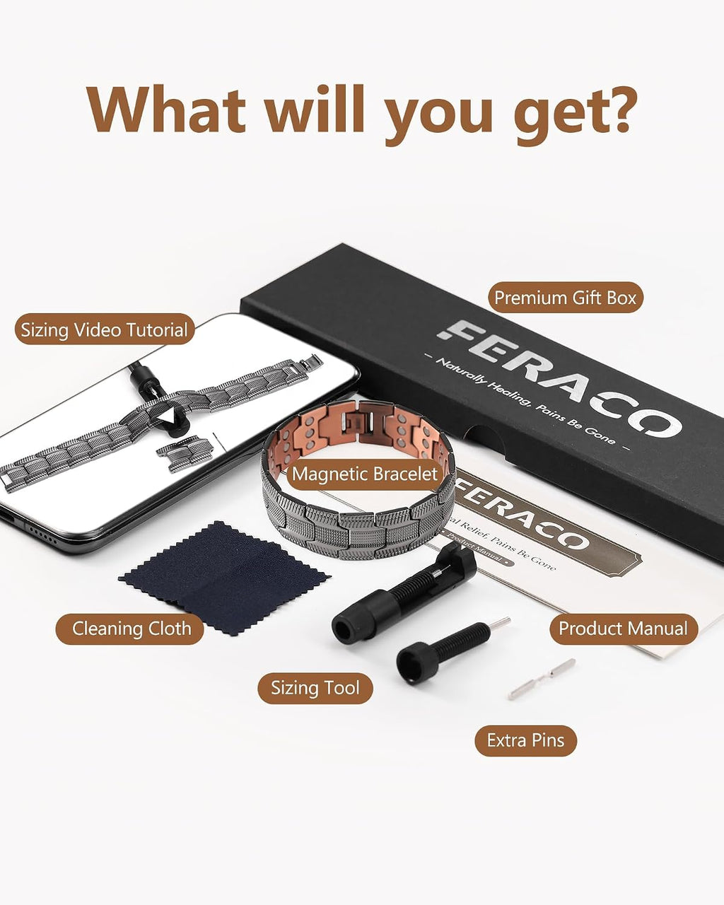 Pulsera de cobre para hombre Feraco, 3 veces más fuerte, pulseras m...